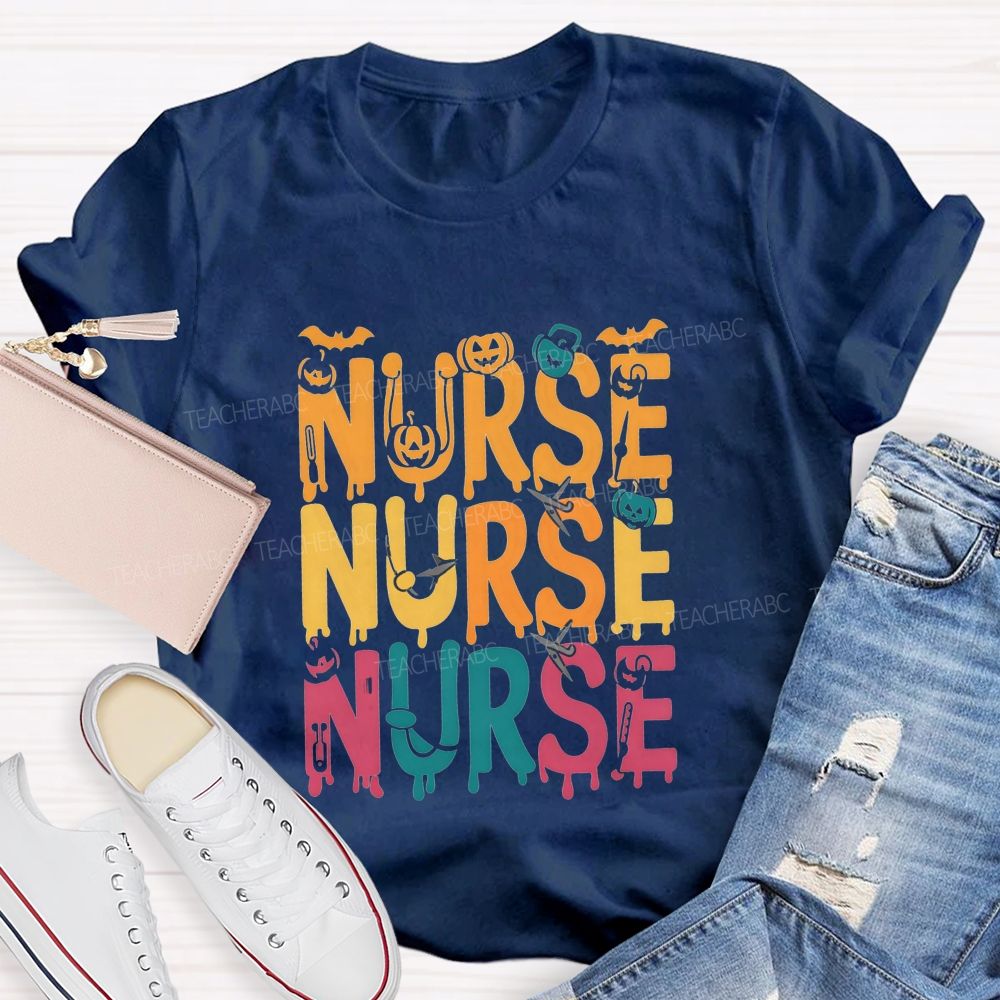 Nurse Halloween Vibes Pumpkin And Spooky Fall Nursing T-shirt