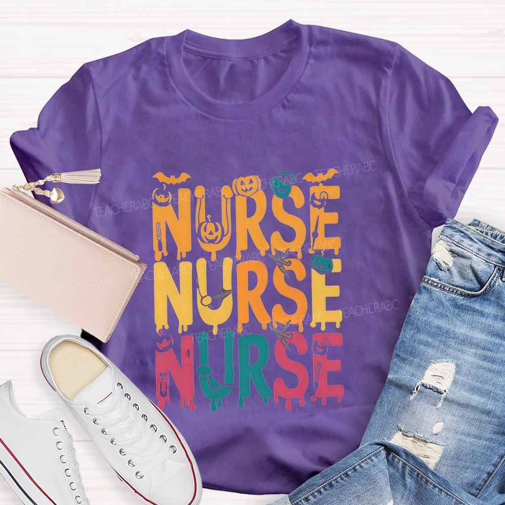 Nurse Halloween Vibes Pumpkin And Spooky Fall Nursing T-shirt