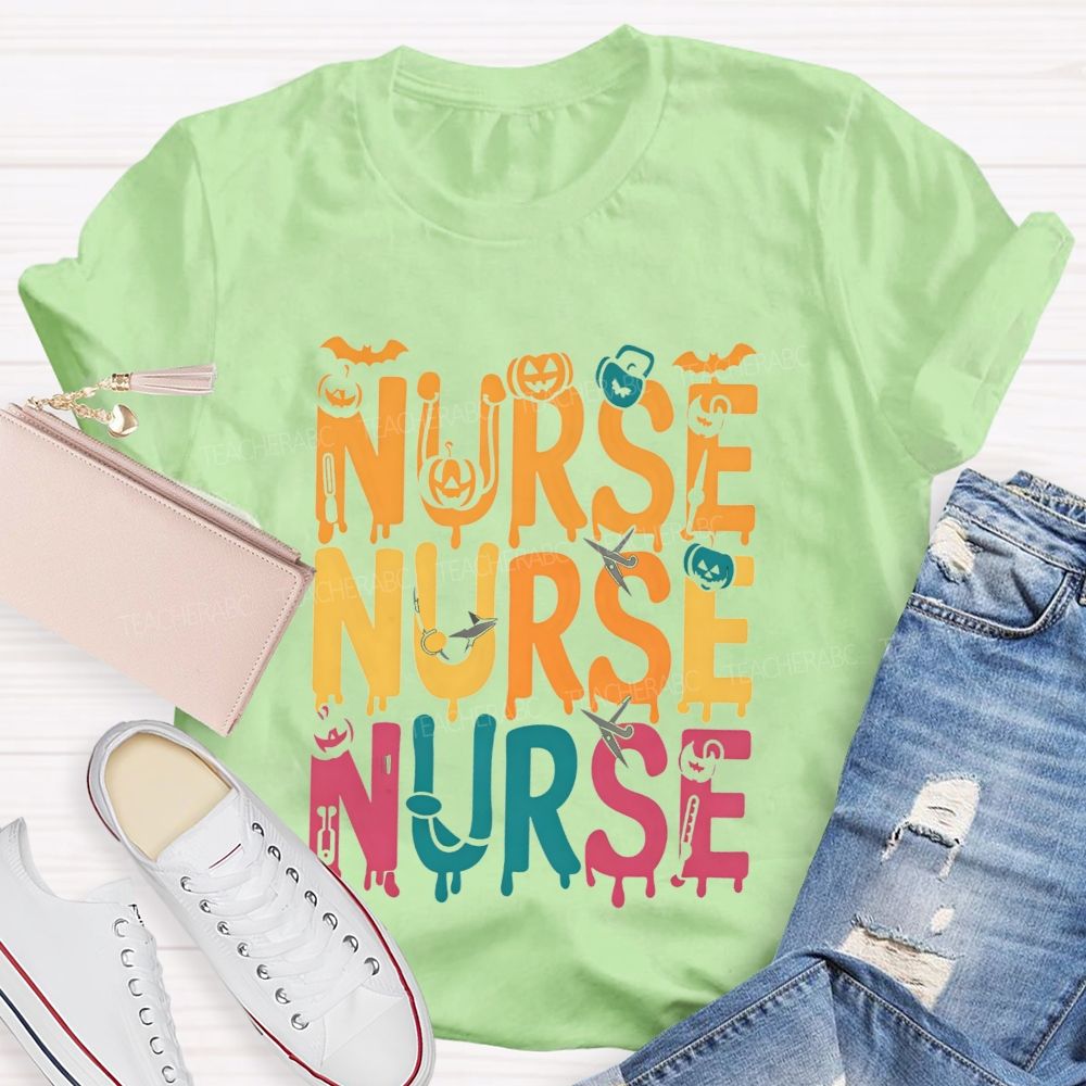 Nurse Halloween Vibes Pumpkin And Spooky Fall Nursing T-shirt