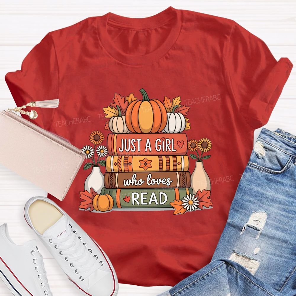 Just A Girl Who Loves Read Pumpkin Sunflower Reading T-shirt