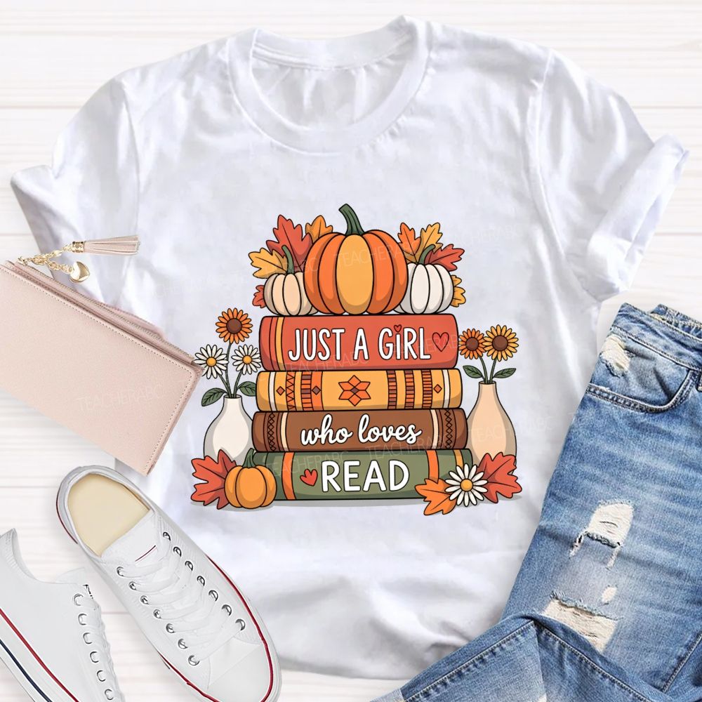 Just A Girl Who Loves Read Pumpkin Sunflower Reading T-shirt