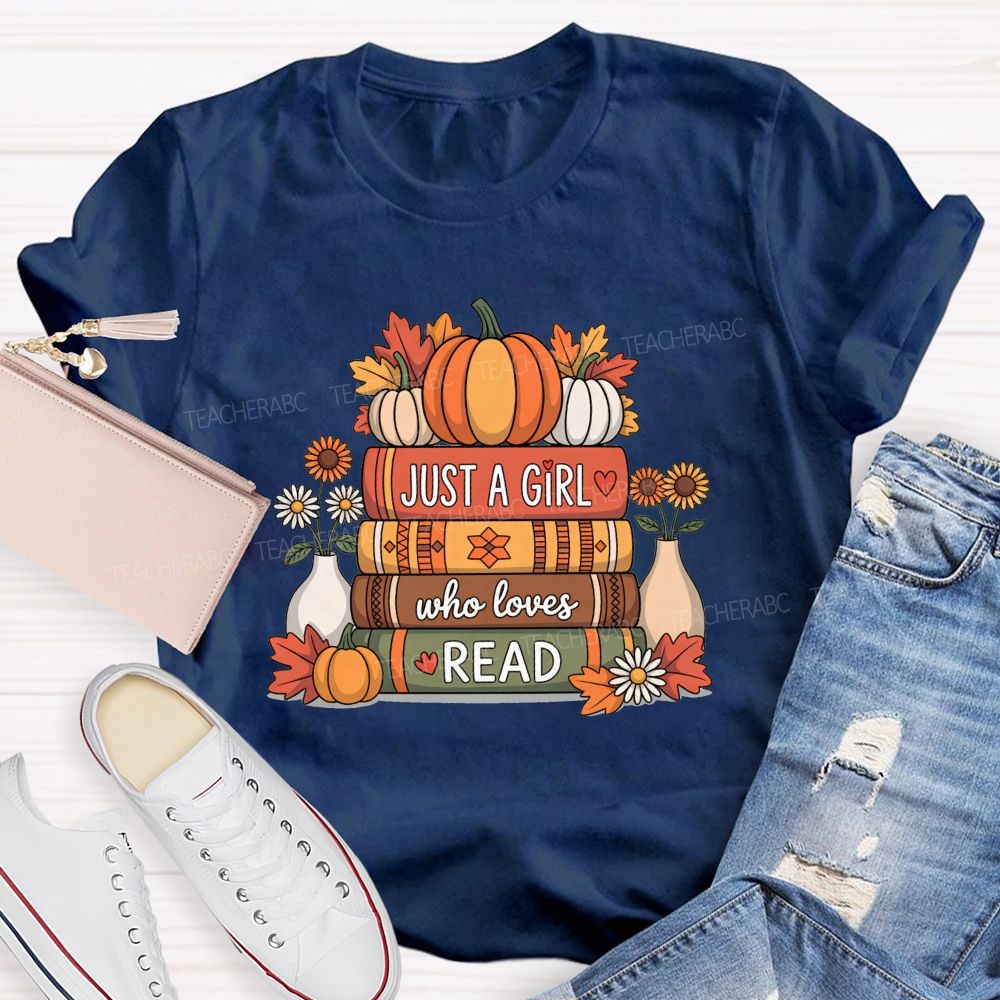 Just A Girl Who Loves Read Pumpkin Sunflower Reading T-shirt