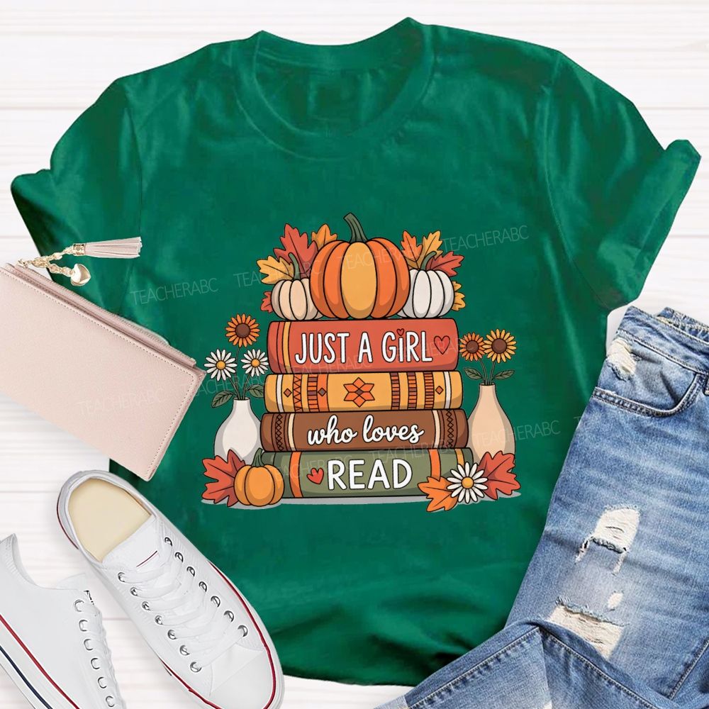 Just A Girl Who Loves Read Pumpkin Sunflower Reading T-shirt