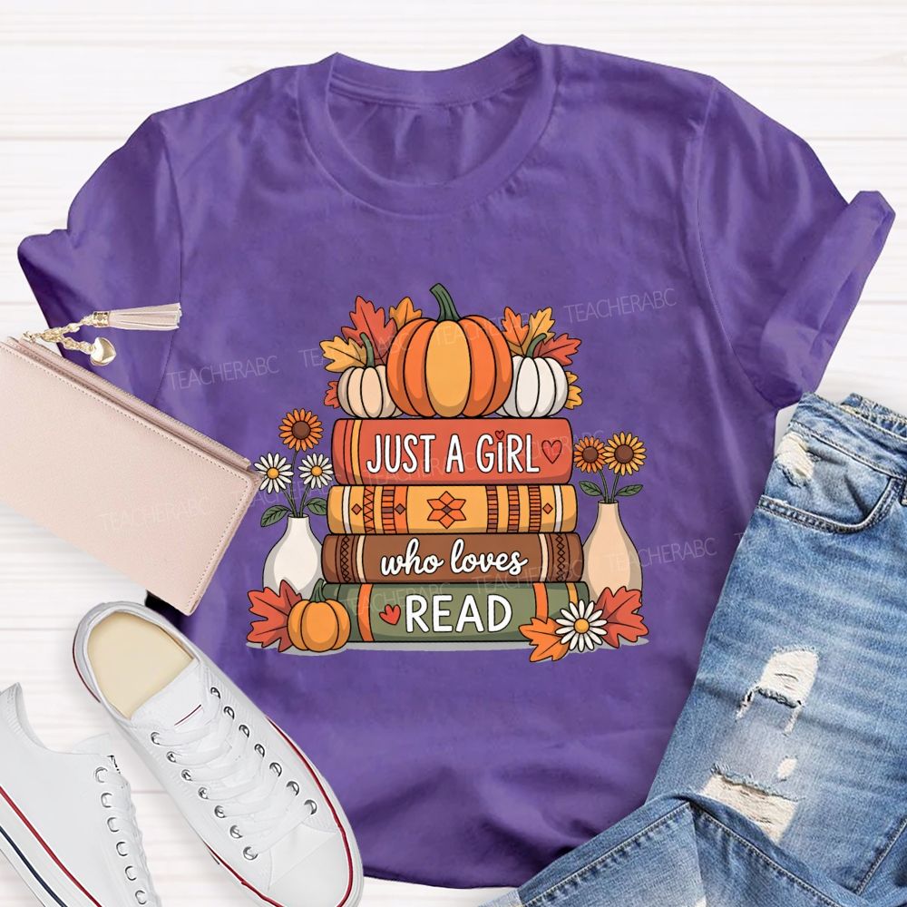 Just A Girl Who Loves Read Pumpkin Sunflower Reading T-shirt