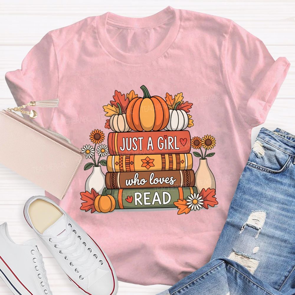 Just A Girl Who Loves Read Pumpkin Sunflower Reading T-shirt