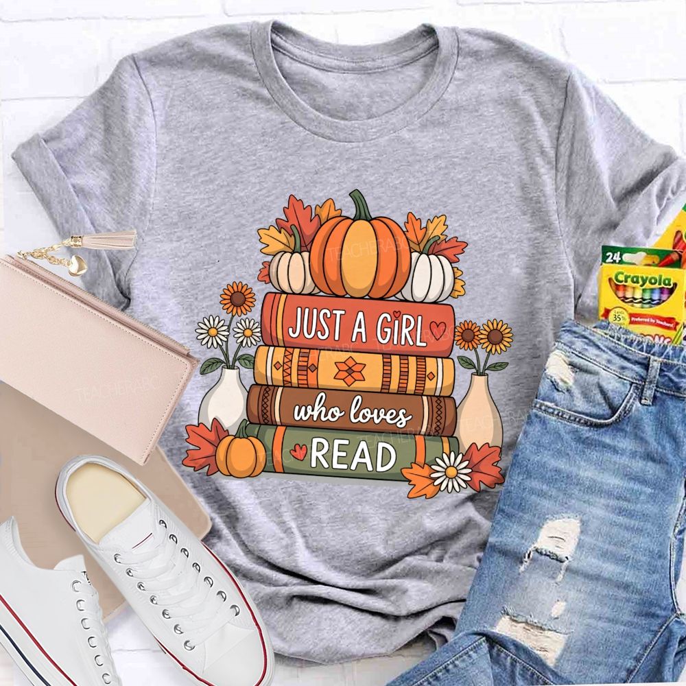 Just A Girl Who Loves Read Pumpkin Sunflower Reading T-shirt