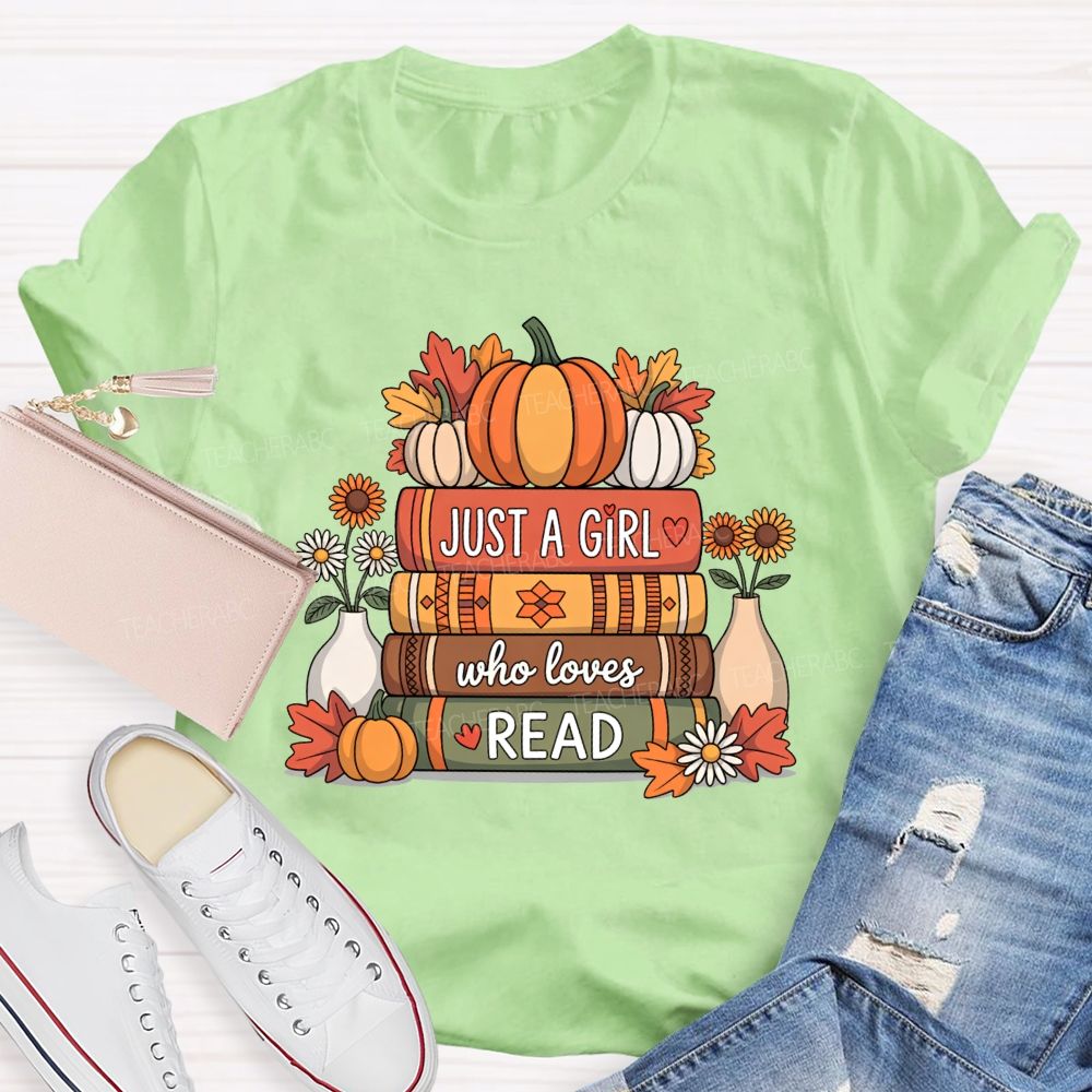 Just A Girl Who Loves Read Pumpkin Sunflower Reading T-shirt