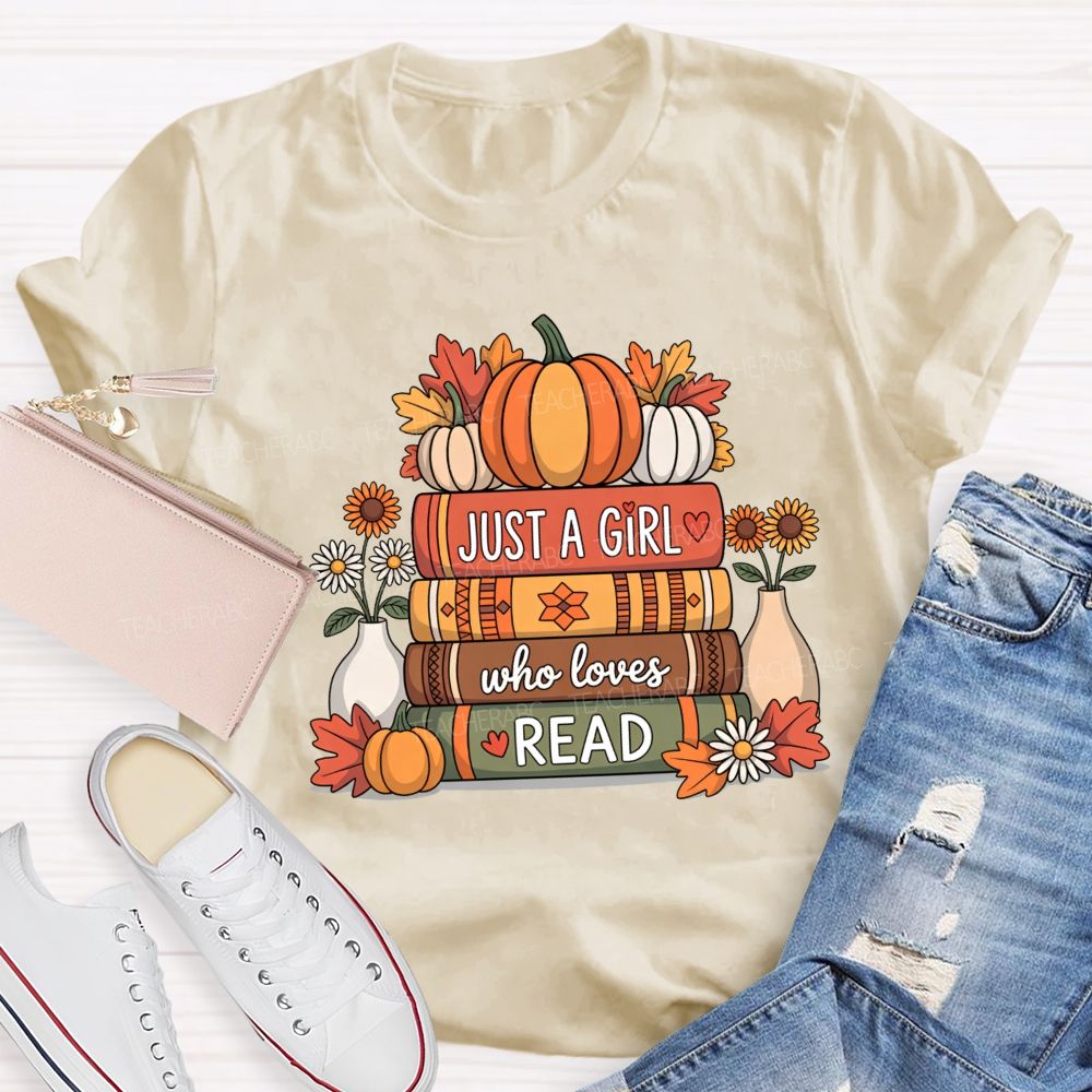 Just A Girl Who Loves Read Pumpkin Sunflower Reading T-shirt