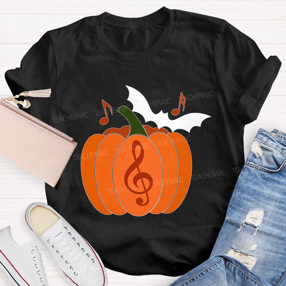 Treble Clef Pumpkin Halloween Music Lover Teacher T-shirt