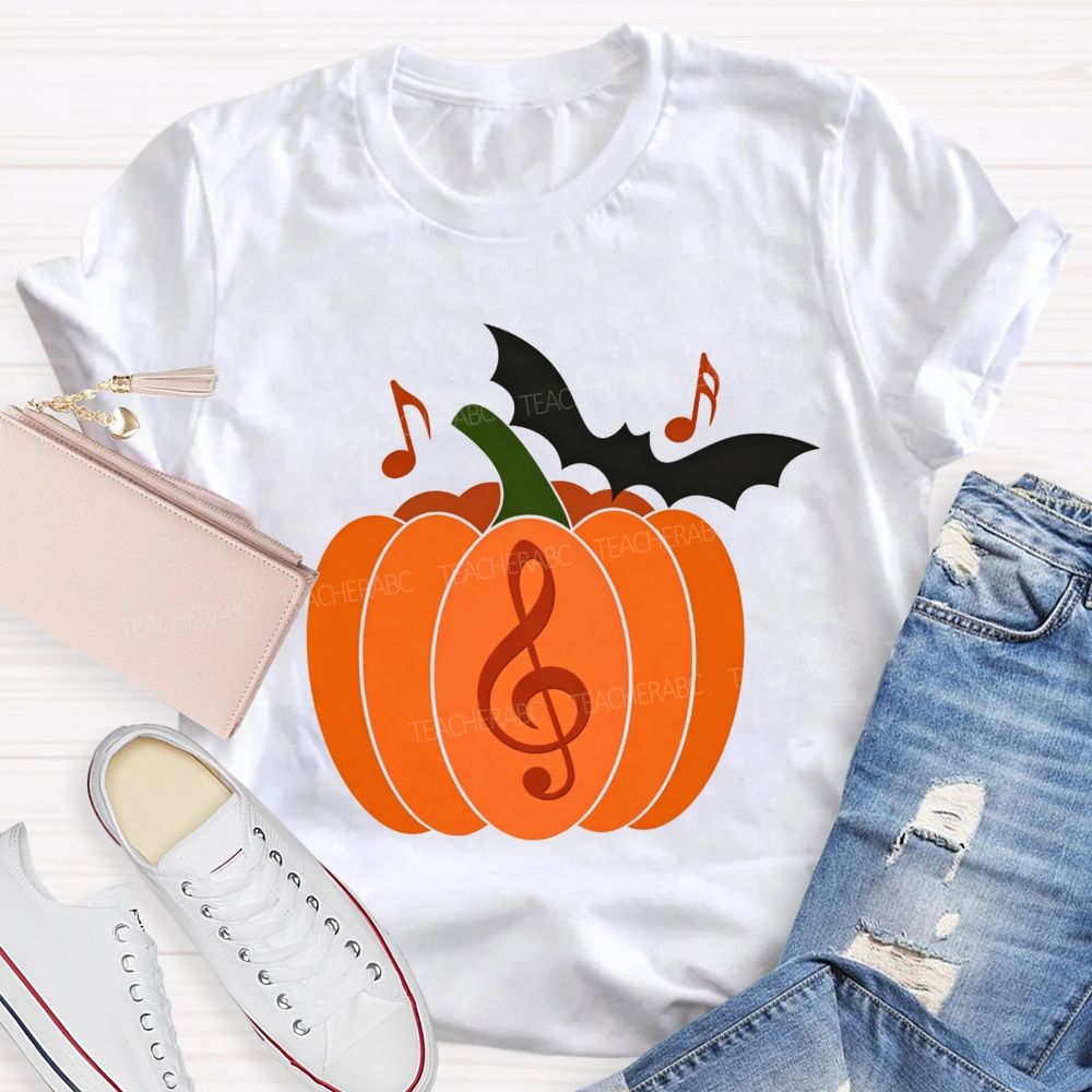 Treble Clef Pumpkin Halloween Music Lover Teacher T-shirt
