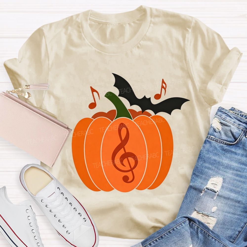 Treble Clef Pumpkin Halloween Music Lover Teacher T-shirt