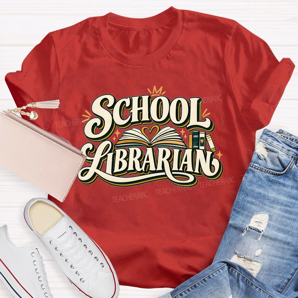 Groovy School Librarian Open Book Heart T-shirt