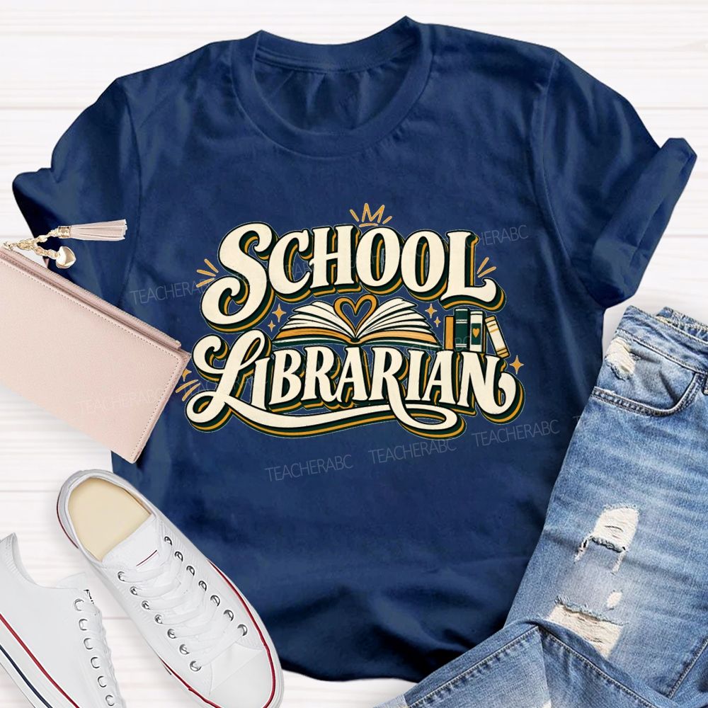 Groovy School Librarian Open Book Heart T-shirt