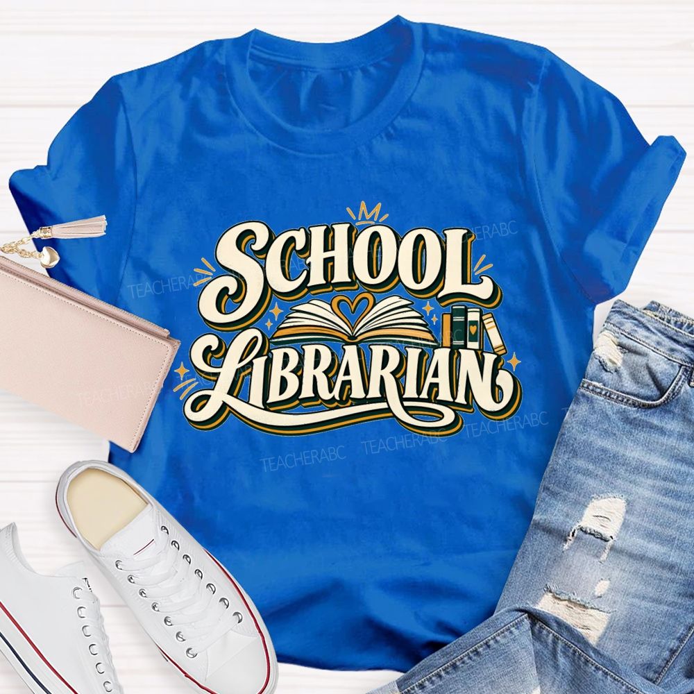 Groovy School Librarian Open Book Heart T-shirt