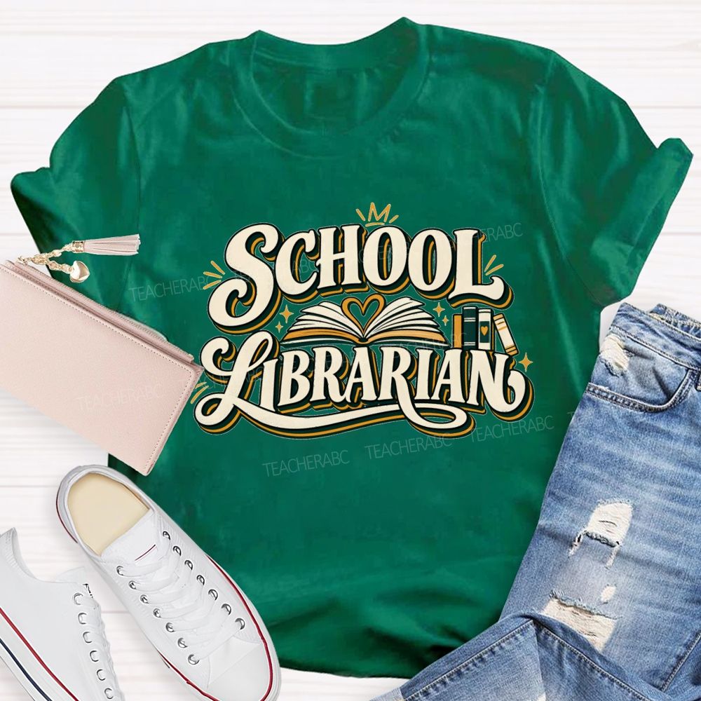 Groovy School Librarian Open Book Heart T-shirt