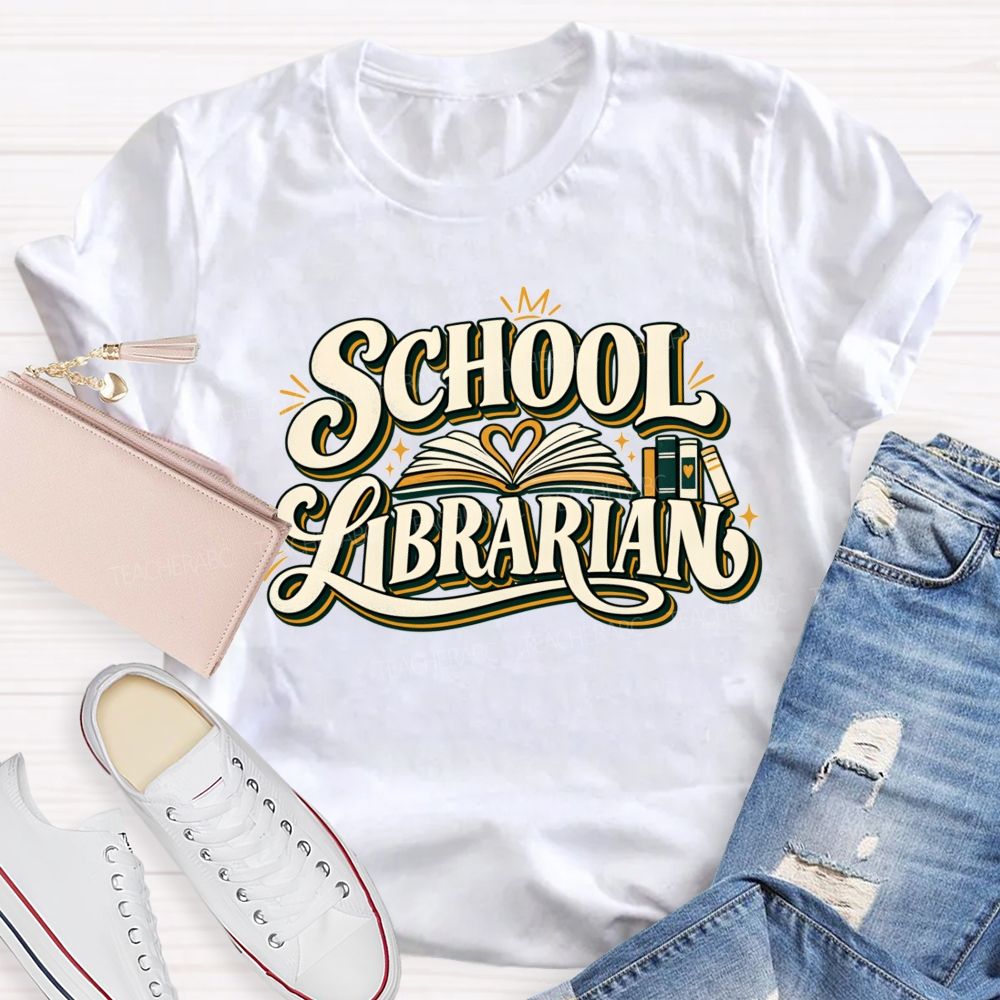 Groovy School Librarian Open Book Heart T-shirt
