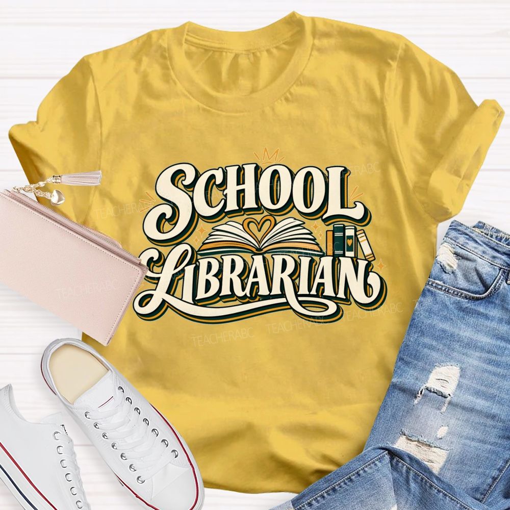 Groovy School Librarian Open Book Heart T-shirt