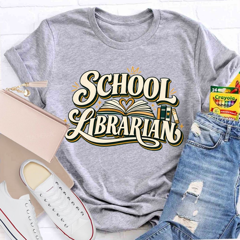 Groovy School Librarian Open Book Heart T-shirt