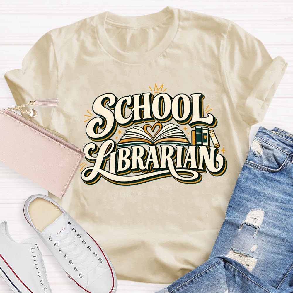 Groovy School Librarian Open Book Heart T-shirt