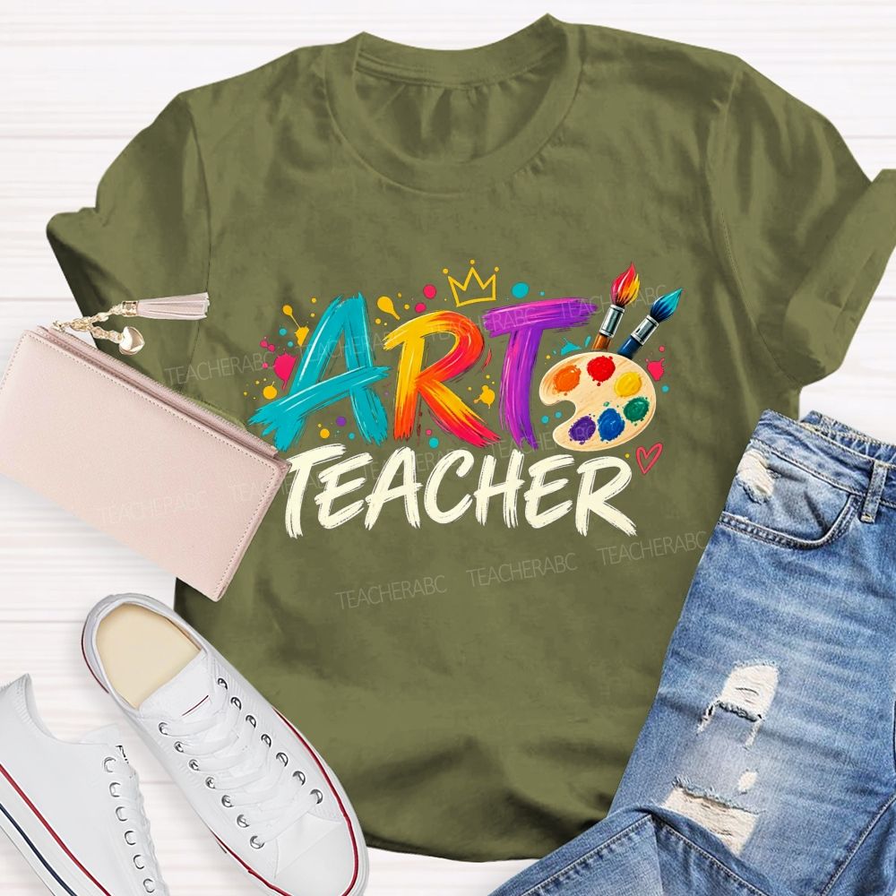 Colorful Art Teacher Paint Palette Brush Artist Teacher T-shirt