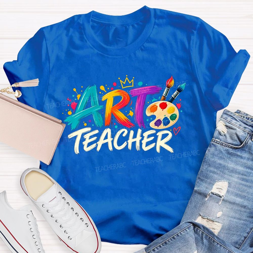 Colorful Art Teacher Paint Palette Brush Artist Teacher T-shirt