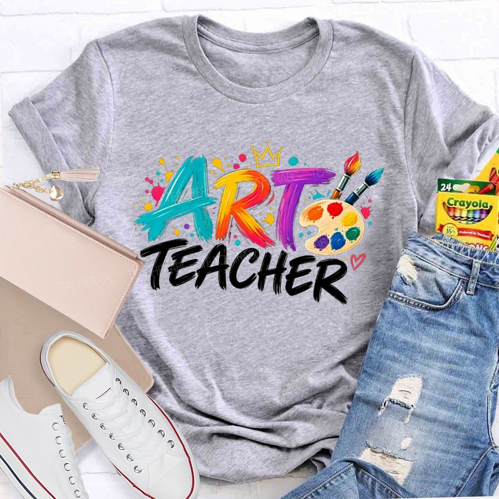 Colorful Art Teacher Paint Palette Brush Artist Teacher T-shirt