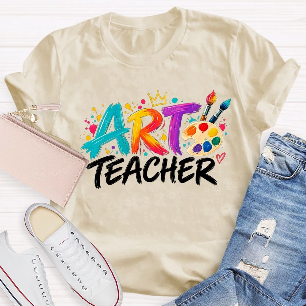 Colorful Art Teacher Paint Palette Brush Artist Teacher T-shirt