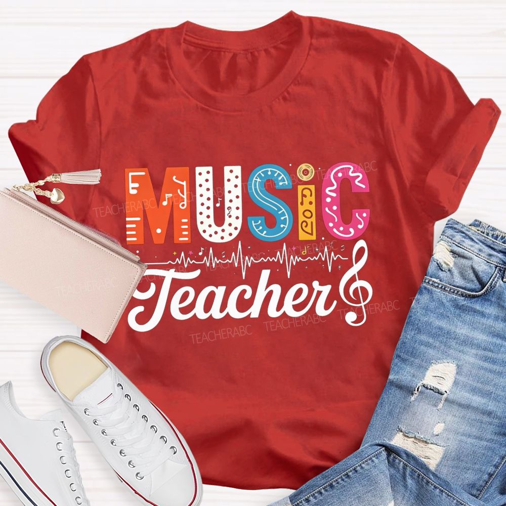 Music Teacher Colorful Letter Music Note Teacher T-shirt