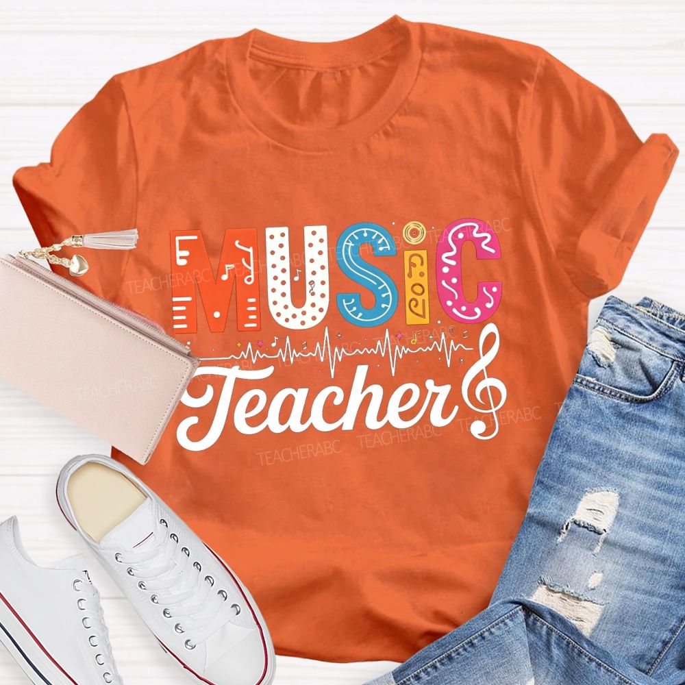 Music Teacher Colorful Letter Music Note Teacher T-shirt