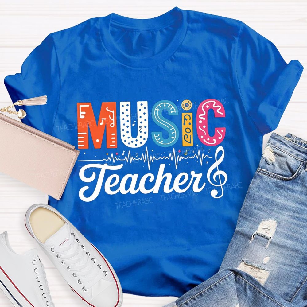 Music Teacher Colorful Letter Music Note Teacher T-shirt