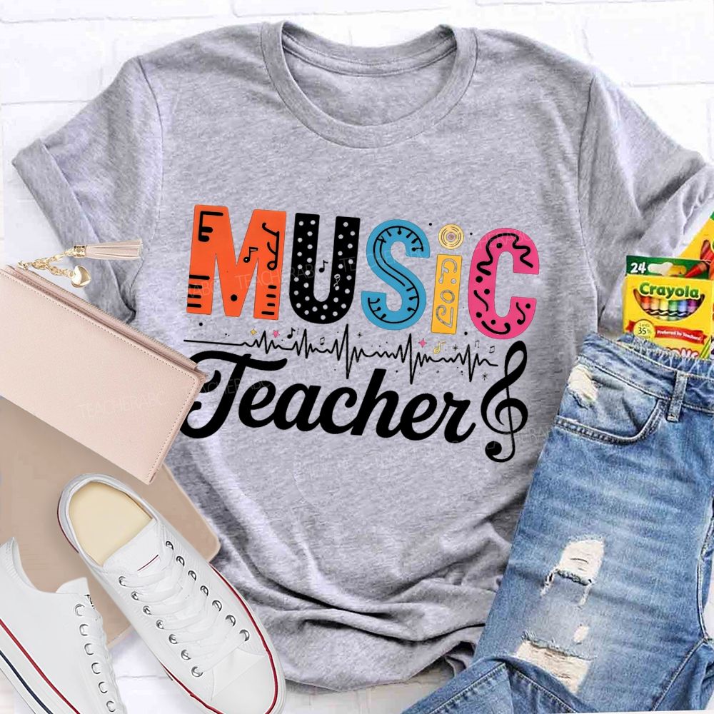 Music Teacher Colorful Letter Music Note Teacher T-shirt