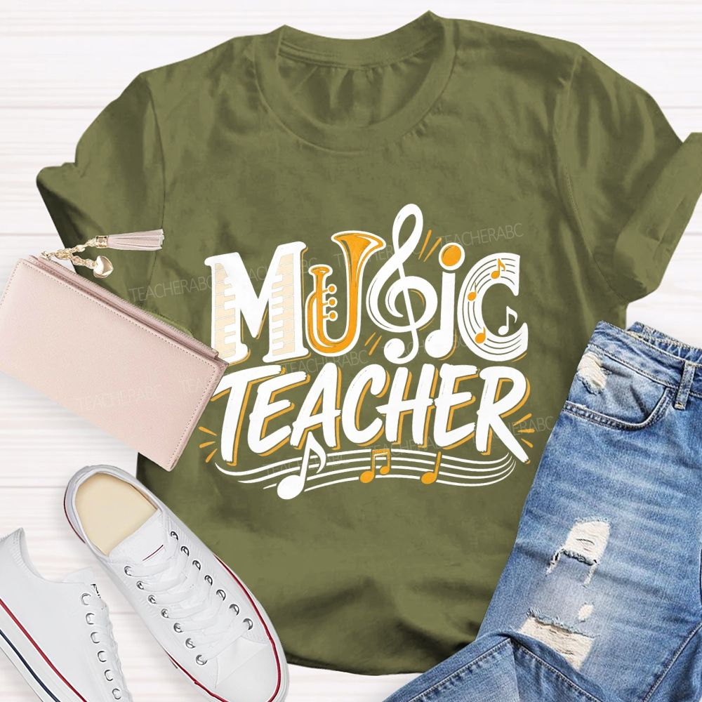 Music Teacher Letter Fusion And Treble Teacher T-shirt