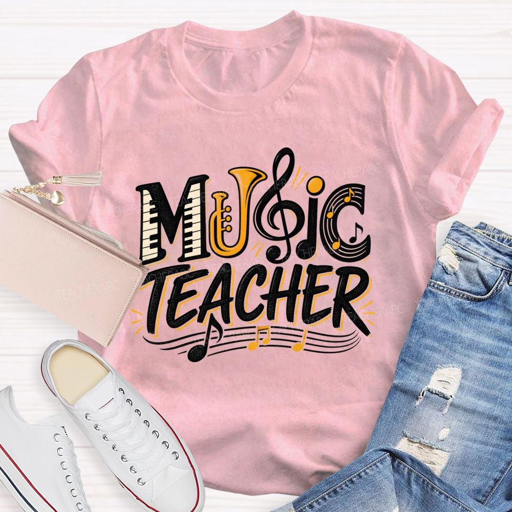 Music Teacher Letter Fusion And Treble Teacher T-shirt