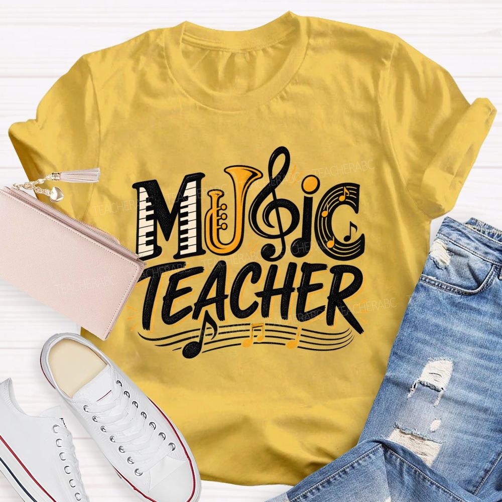 Music Teacher Letter Fusion And Treble Teacher T-shirt
