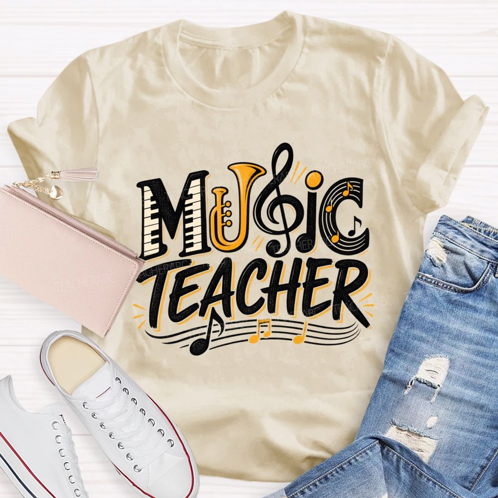 Music Teacher Letter Fusion And Treble Teacher T-shirt