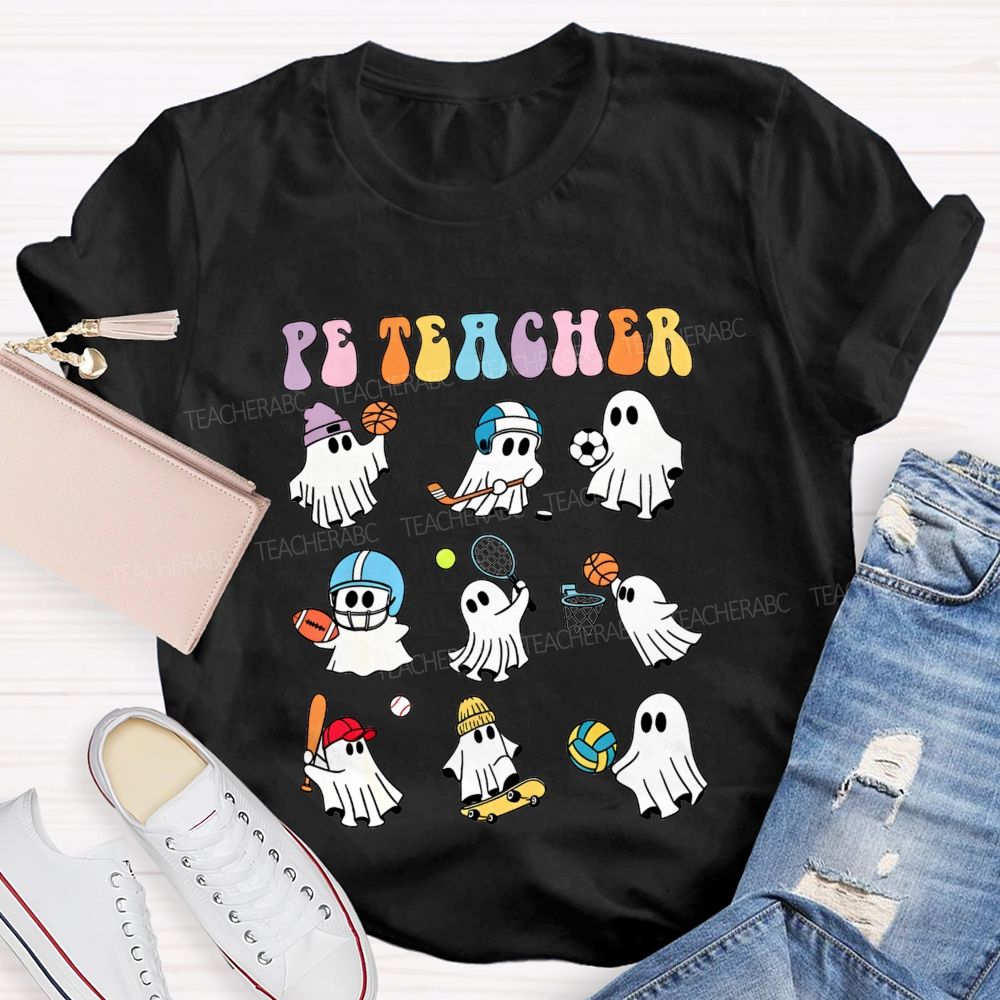 Spooky Sport Ghosts Halloween Pe Teacher Vibes T-shirt