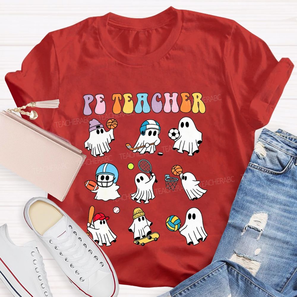 Spooky Sport Ghosts Halloween Pe Teacher Vibes T-shirt