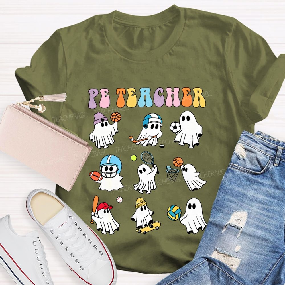 Spooky Sport Ghosts Halloween Pe Teacher Vibes T-shirt
