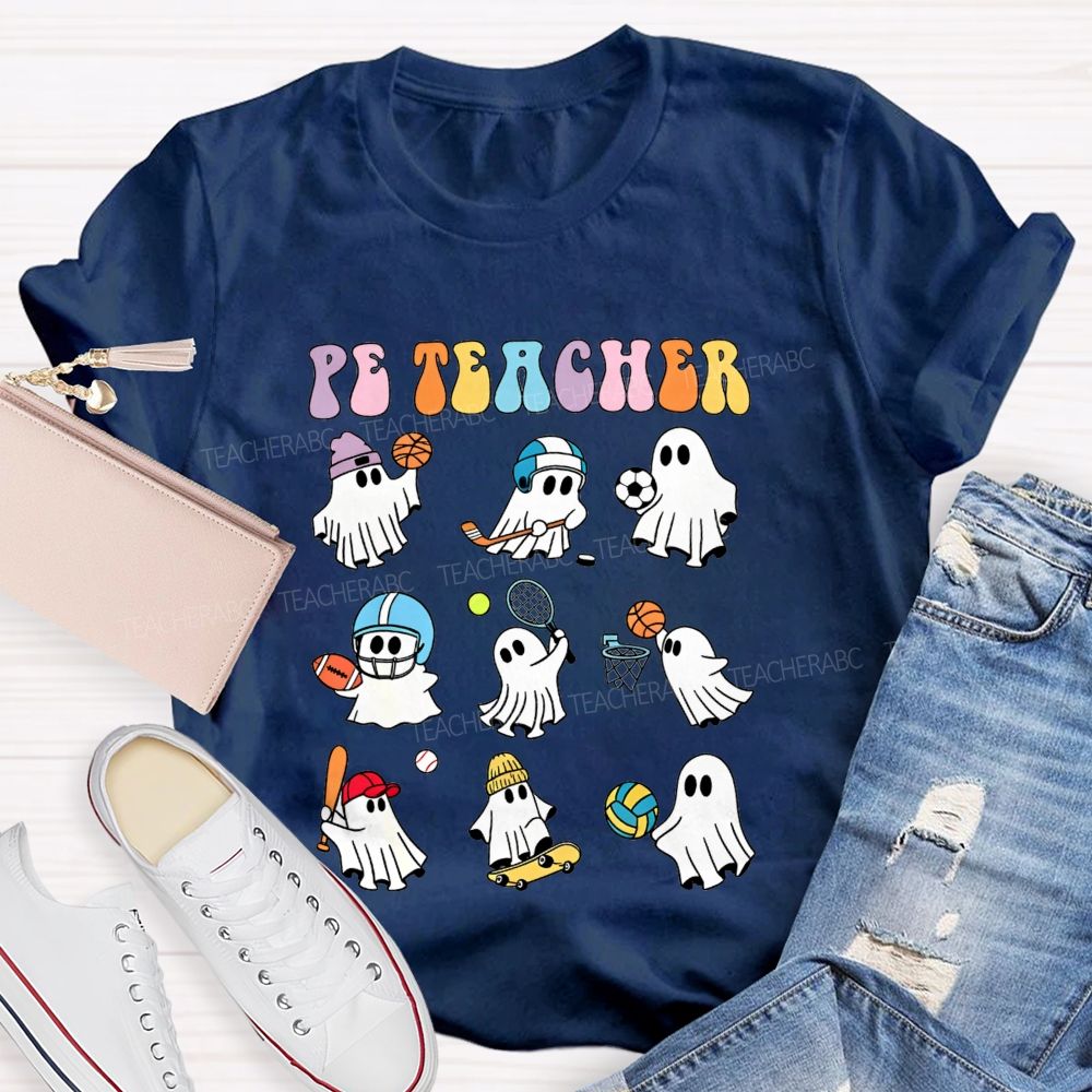 Spooky Sport Ghosts Halloween Pe Teacher Vibes T-shirt
