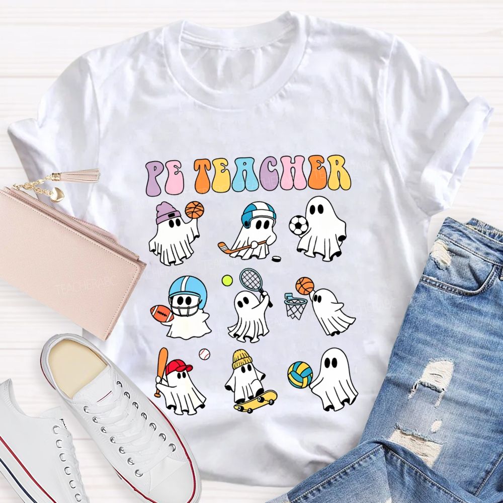 Spooky Sport Ghosts Halloween Pe Teacher Vibes T-shirt