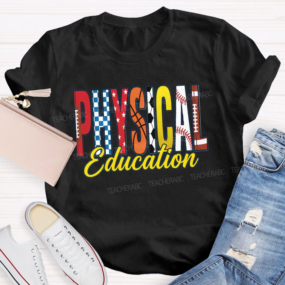 Pe Teacher Physical Education Vibes Football Basketball Baseball Teacher T-shirt
