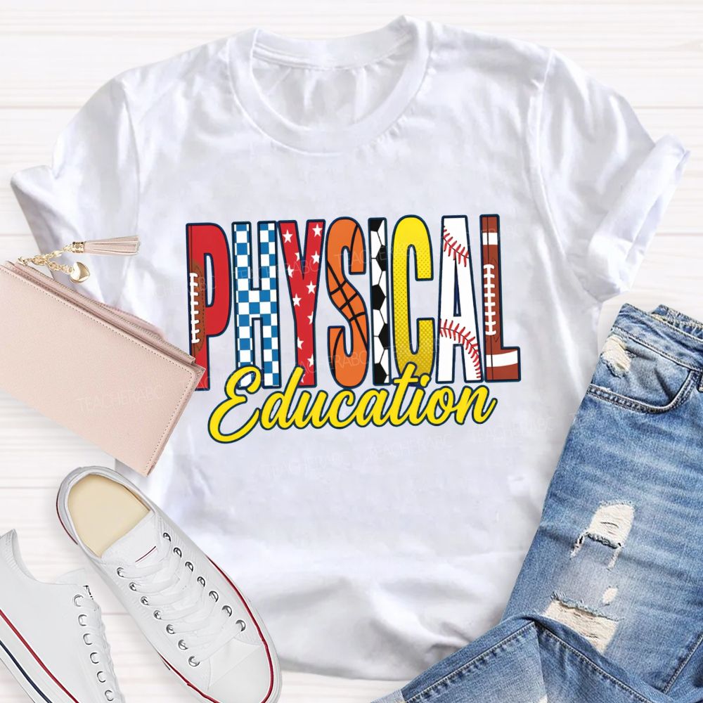 Pe Teacher Physical Education Vibes Football Basketball Baseball Teacher T-shirt