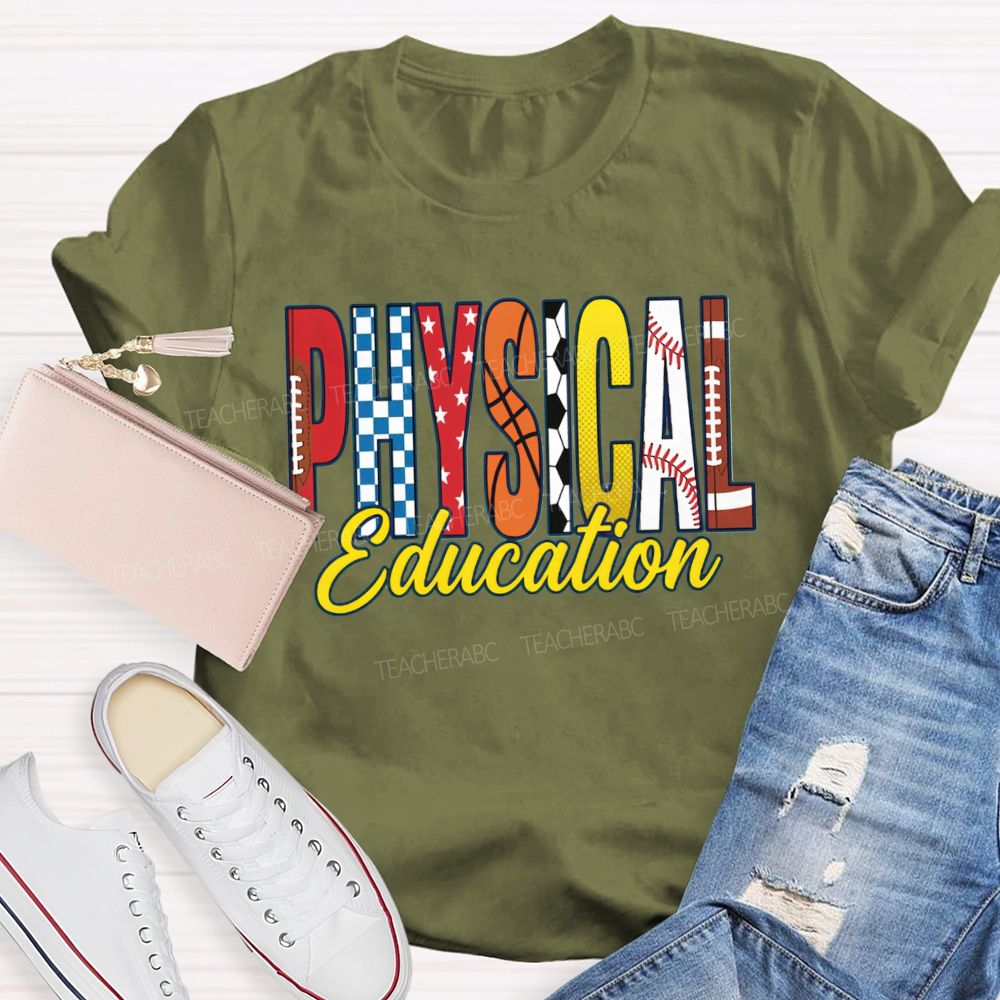 Pe Teacher Physical Education Vibes Football Basketball Baseball Teacher T-shirt