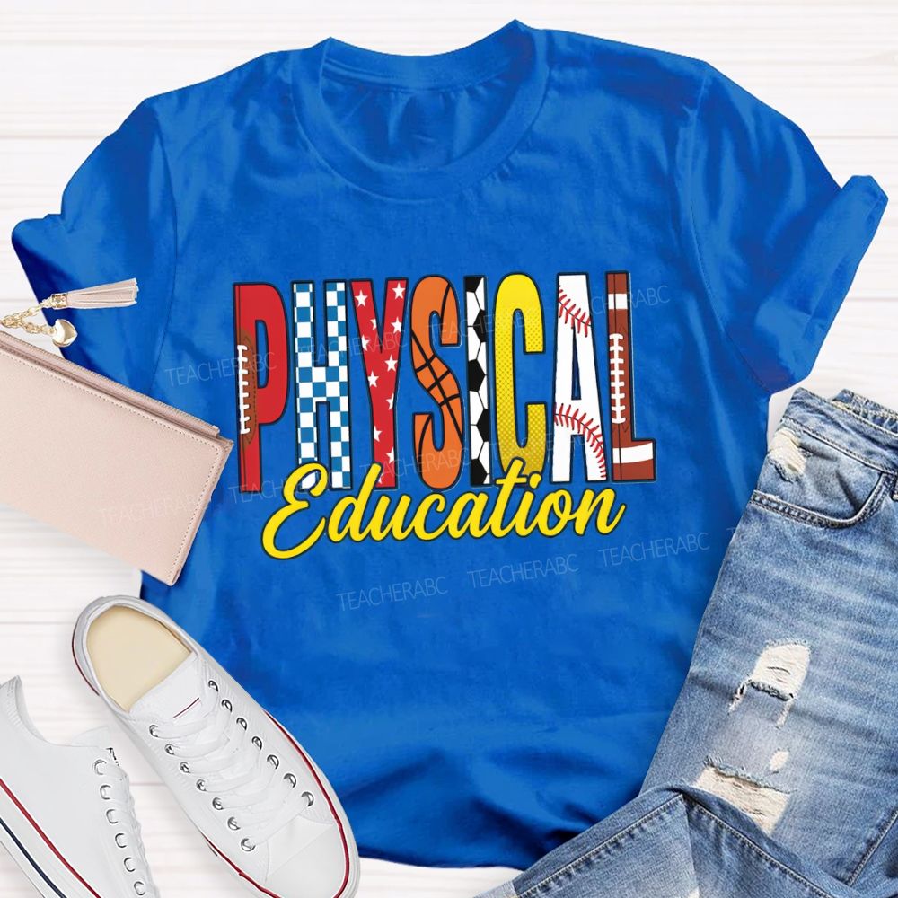 Pe Teacher Physical Education Vibes Football Basketball Baseball Teacher T-shirt