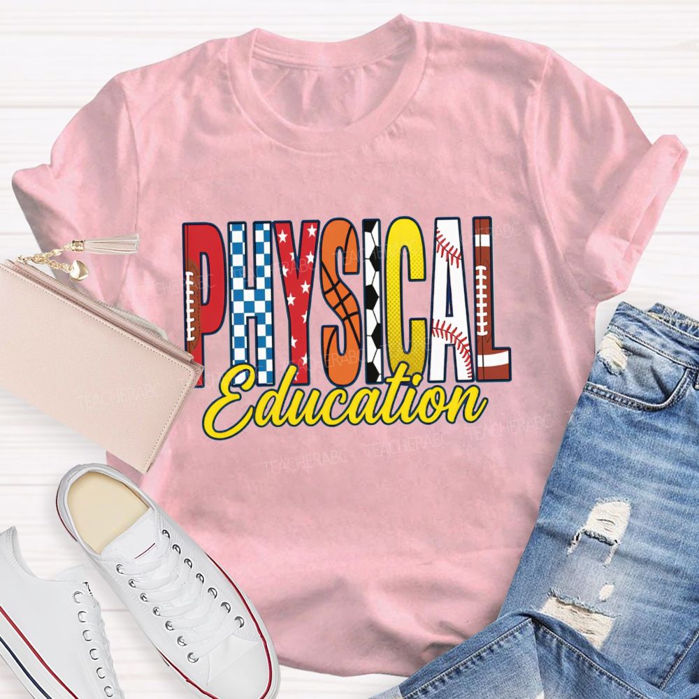 Pe Teacher Physical Education Vibes Football Basketball Baseball Teacher T-shirt