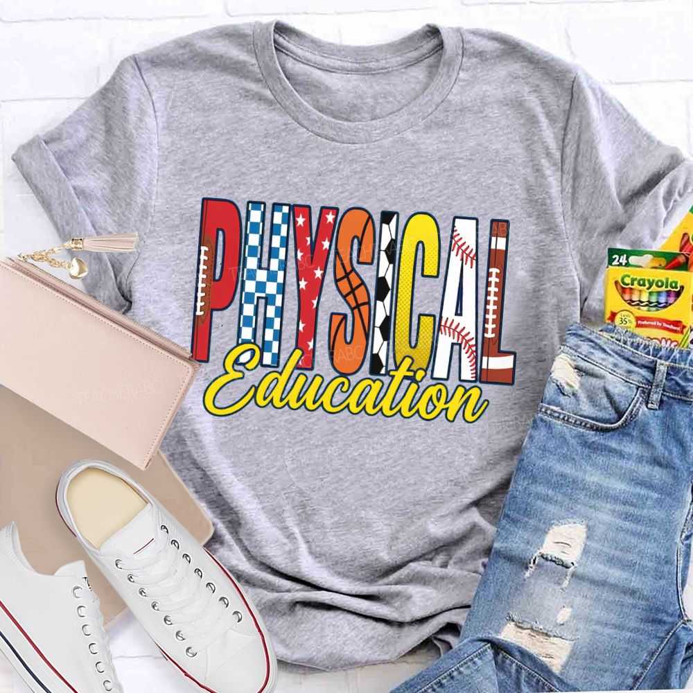 Pe Teacher Physical Education Vibes Football Basketball Baseball Teacher T-shirt