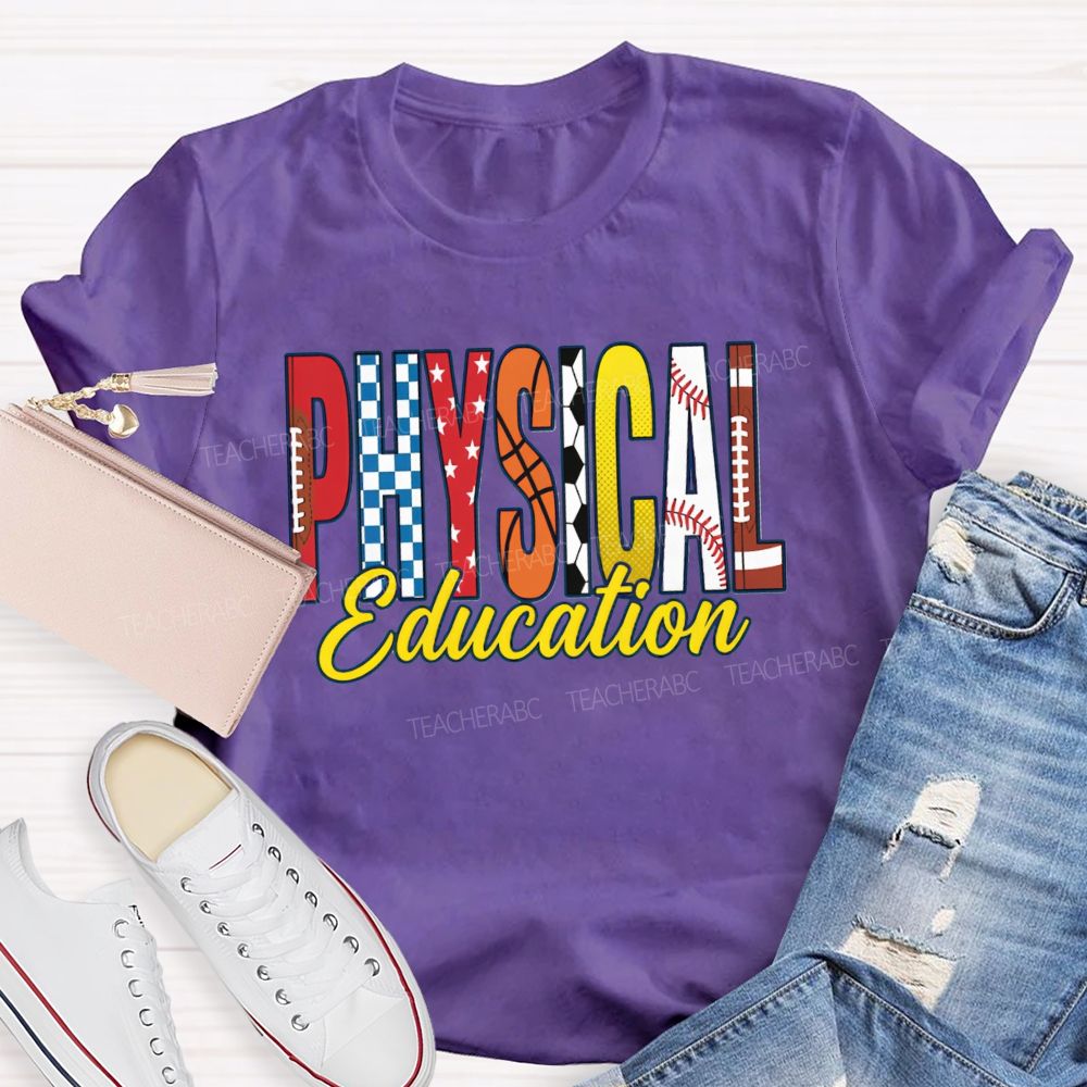 Pe Teacher Physical Education Vibes Football Basketball Baseball Teacher T-shirt