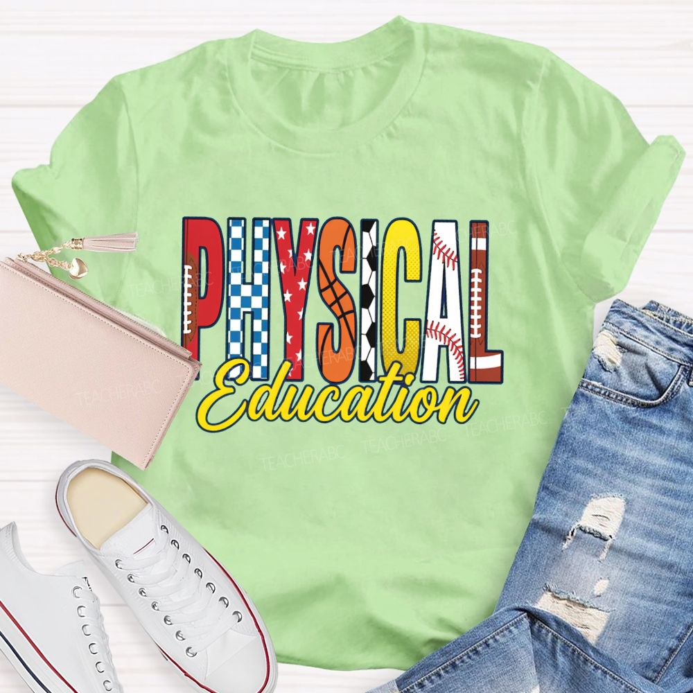 Pe Teacher Physical Education Vibes Football Basketball Baseball Teacher T-shirt