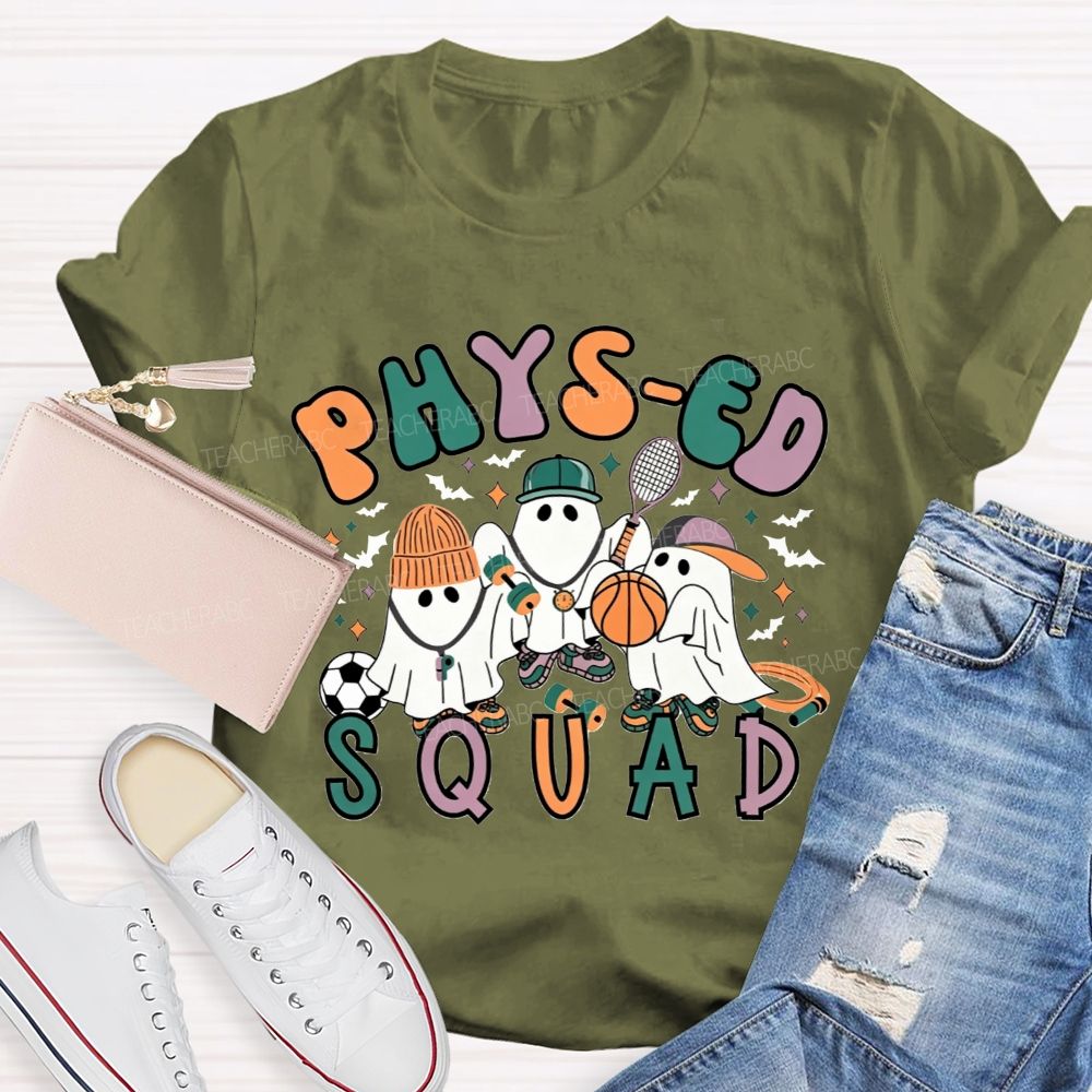 Phys‑Ed Squad Halloween Ghost Pe Teacher T-shirt