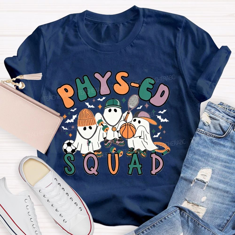 Phys‑Ed Squad Halloween Ghost Pe Teacher T-shirt